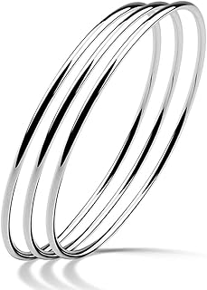 Meilanduo bracelet rond simple poli en argent sterling 925 massif de 2 mm