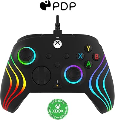 Manette pdp afterglow xbx wave wired noir pour xbox series x|s, xbox one