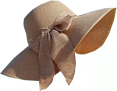 Bzcshow chapeau de plage à large bord pour femmes, grand nœud, paille d'été