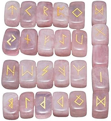 Pierres runiques de quartz rose de baleine blanche, lettrage sculpté, ensemble de guérison