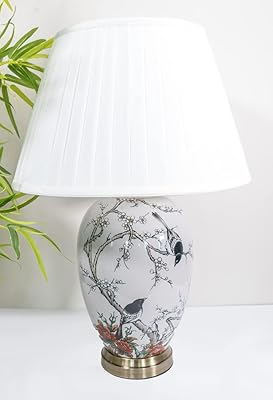 Lampe de table à motif d'oiseau en céramique noire et orange, style oriental