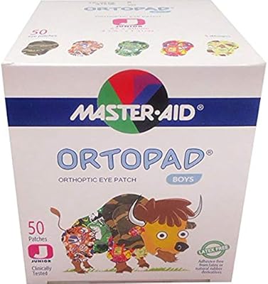 Patchs oculaires ortopad pour garçons, 50 patchs adhésifs, taille junior, sans latex ni