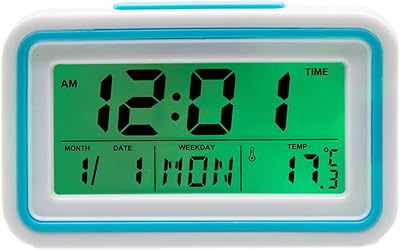 Réveil anglophone avec date, jour et température, pour personnes malvoyantes ou aveugles (bleu)