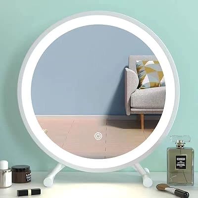 Miroir de maquillage éclairé par led de bureau luminosité réglable trois couleurs