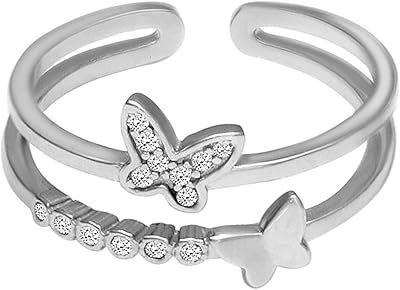 Bague réglable en forme de papillon en argent sterling 925 pour femmes