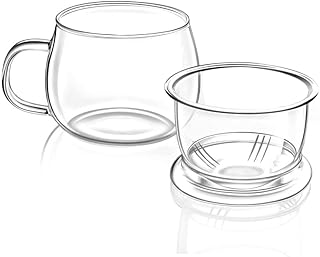 Tasse à thé en verre de 400 ml avec infuseur et couvercle, grande