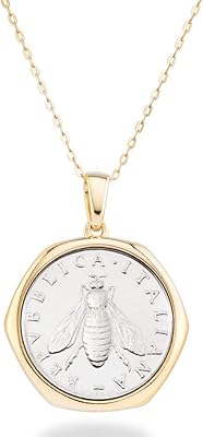 Collier avec pendentif en forme de pièce de monnaie italienne en argent sterling