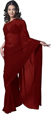 Sari en mousseline de soie de couleur unie pour femmes tissu enveloppant