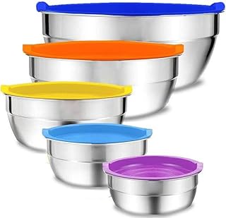 Bols à mélanger avec couvercles hermétiques en plastique colorés, 5 bols à salade