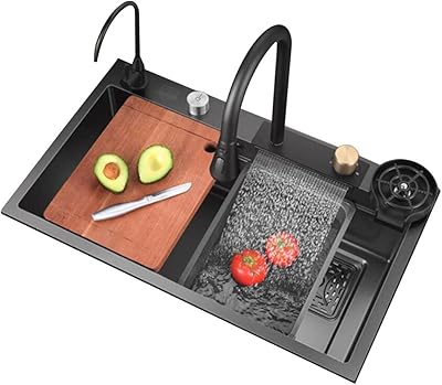 Évier à légumes de cuisine grand évier cascade en acier inoxydable avec accessoires