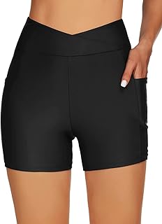 Short de bain taille haute pour femme, maillot de bain taille croisée