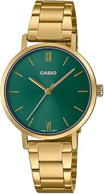 Montre casio pour femme, analogique et numérique, avec un cadran vert et un bracelet