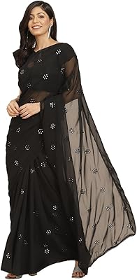 Sari georgette avec miroir pour femme (ti2827_black)