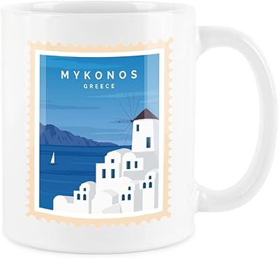 Tasse purely home mykonos avec motif de timbres de voyage et de vacances