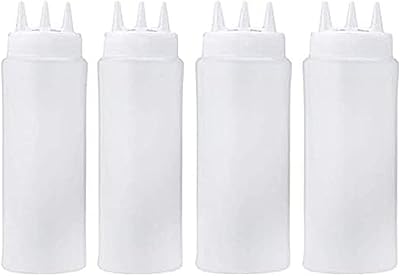 4 bouteilles d'assaisonnement en plastique compressibles de 16 oz/450 ml, 3 trous