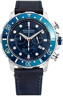 Montre analogique romanson pour homme avec bracelet en cuir, résistante à l'eau