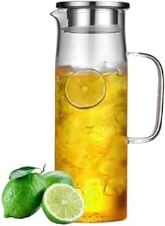 Pichet en verre mamatons 1200 ml avec couvercle en acier inoxydable, pichet