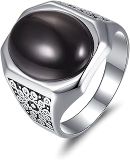Bague en onyx noir pour hommes, plaqué or blanc, bijoux pour hommes hautement