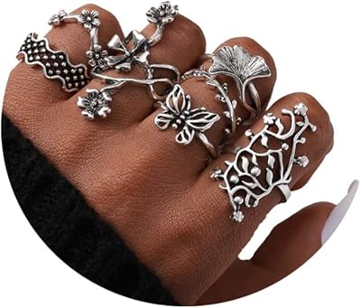 Mosako boho fleur sculptée bague ensemble argent papillon knuckles anneaux creux rangée anneaux