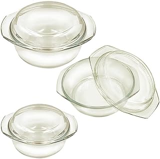 Ensemble de plats ronds en verre transparent pyrex avec poignée et couvercle, 3