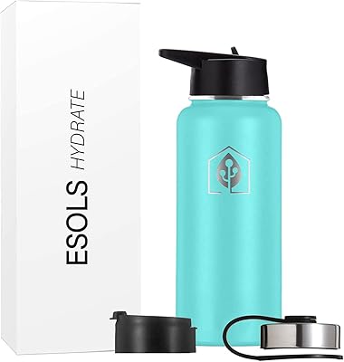 Bouteille d'eau isotherme isols avec paille et 3 couvercles - bouteille de sport