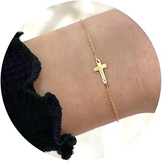 Bracelet élégant en or 14 carats avec croix en zircone cubique pour femmes