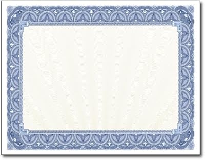 Papier de certificat bleu vierge - paquet de 500 en gros - 8,5"
