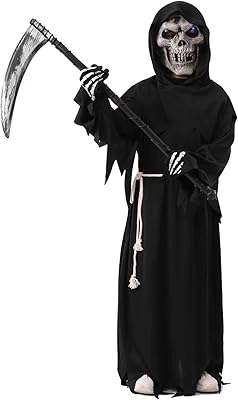 Costume d'halloween de la faucheuse pour enfants aux yeux rouges lumineux