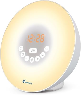 Réveil au lever du soleil, horloge numérique lumineuse multicolore avec répétition, 6 sons