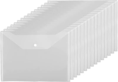 Agioda 15 pièces enveloppes en plastique transparent dossiers transparents avec fermeture à pression