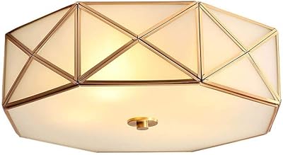 Lampe de plafond en diamant polygonal américain tout en cuivre, lampe de salon