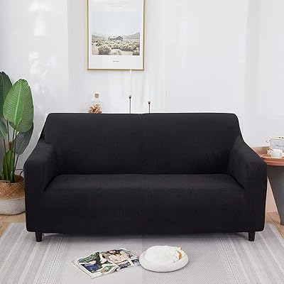 Housses universelles très extensibles pour canapé et fauteuil deux places (noir, quatre places)