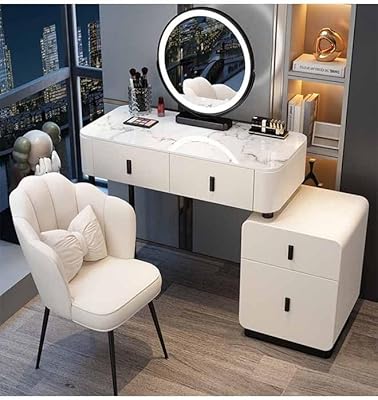 Coiffeuse de maquillage avec miroir pliable avec tiroirs et chaise, 100 cm