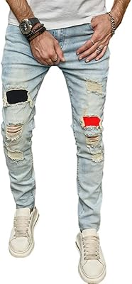 Jean droit coupe slim pour homme, jean coupe slim stretch imprimé pour homme