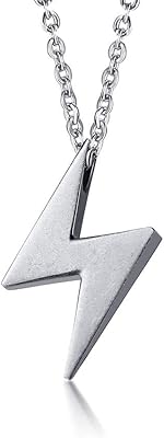 Collier pendentif éclair en acier inoxydable antique vnox pour hommes et femmes, chaîne
