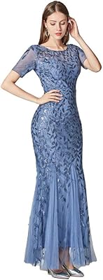 Robe de soirée longue élégante à manches courtes avec motif sirène pour femme