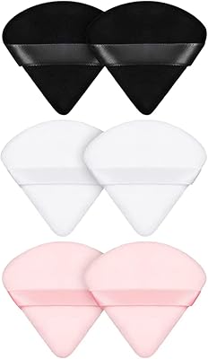 6 éponges à poudre de maquillage triangulaires avec poignée en ruban pour le contour