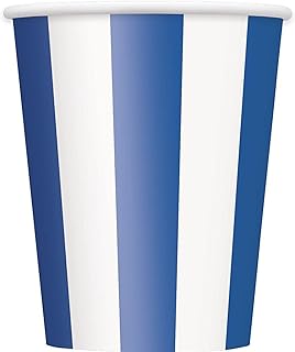 Gobelets en papier rayés bleu royal uniques 12 onces, paquet de 6 de