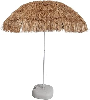Parasol en paille hawaïen rain tree avec base en plastique, plage légère, tissu