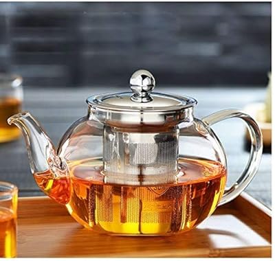 Théière en verre borosilicaté avec passoire en acier inoxydable résistant à la chaleur