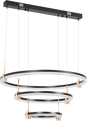 Lustre led à 3 anneaux, suspension moderne (à intensité variable, réglable, suspendue, télécommande)