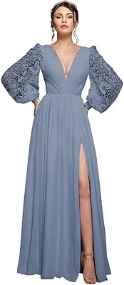 Robe de demoiselle d'honneur en mousseline à manches longues, robe de mariée longue