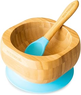 Ensemble bol et cuillère en bambou echo rascals pour enfants, bleu, moyen
