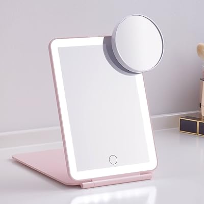 Miroir de maquillage de voyage pliable à led - 5x7 pouces 3 modes