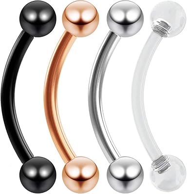 3 anneaux à lèvres incurvés pour labret vertical de 16 g en acier