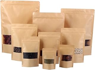 Red dot gift® 50 pièces sacs kraft avec fenêtre debout en papier refermables