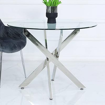 Table de salle à manger vanity living, plateau en verre trempé transparent, table