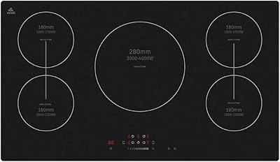 Plaque à induction encastrable evoli avec 5 brûleurs, commande soft touch avec réglage