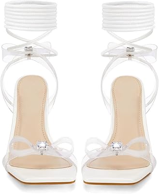 Sandales transparentes à talons hauts pour femmes, avec lacets cloutés de strass