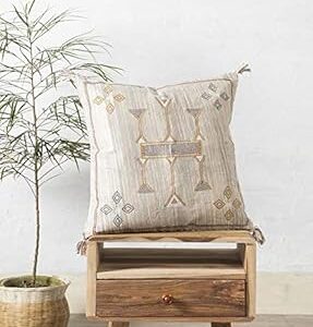 Oreiller sabra en coton et soie, oreiller rustique, housse d'oreiller brodée, oreiller en lin, oreiller de décoration marocain fait à la main sabra 20x20. Diaytar : Le premier choix des acheteurs avisés